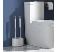 Dual Toilet Cleaner Brushe, Round Flat Shape Bathroom Cleaning Brush, Toilet Brush Holder Set, Hard Bristles Toilet Scrubber, Washable Bathroom Cleaning Kit for Household Toilet(Floor Model)
