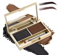 Dual-Tone Eyebrow Powder Palette With Mirror And Brush - Dark Brown & Black Matte Waterproof Long-Lasting Smudgeproof Natural Full Brows Makeup Kit Compact Portable Travel-Friendly