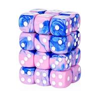 Dual Tone Round Corners, 16mm Dice, 24 Dice, 6 Dice, DND, MTG, Tenzi, Farkle Bunco Card Game for Learning Math with Portable Storage Pouch (PinkBlue)