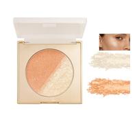 Dual-Tone Shimmer Highlighter Blush Palette With Platinum White And Sunset Orange Gold - Waterproof Long-Wear Powder For Natural Contour Radiant Cheeks Eyes Buildable Luminous Makeup For Mature Skin