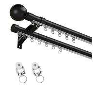 Dual Track Curtain Rail 1-6m Wall Mount Curtain Rod with Hooks Sturdy Ceiling Curtain Track for Bathroom/Pavilion/Office (Black 2.4m)