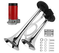 Dual Trumpet Air Horn, 12V 150dB Super Plated Black Horn with Compressor, Replacement for Car Truck SUV Boat Off Road, Heavy Duty Metal Construction