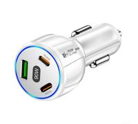 Dual USB-C Car Charger 90W Fast Charging Adapter with for QC3.0 PD3.0, for SMART Chip Protection for iPhone for SAMSUNG for ANDROID, Fit DC 12V-32V Vehicles, Black or White(White)