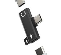 Dual USB-C Headphone Adapter 2in1 DAC Type C Jack Audio Charging Dongle Cord Accessorie Charger Aux Splitter Cable for Galaxy S22 S21 FE Ultra for Apple for iPhone 15 Pro Max Plus for iPad Air Mini