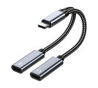 Dual USB-C Splitter Headphone and Charger Adapter - 32 Bit / 60W 2-in-1 Splitter