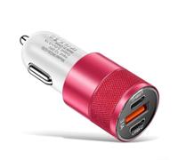 Dual USB Car Charger 3.1A Fast Charge Adapter with PD Ports for iPhone for samsung - Compact Metal Design for Dashboard Use - Black Silver 2.5x6.3cm(Pink)