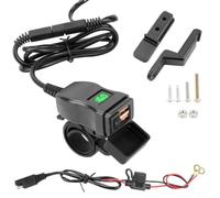 Dual USB Car Charger QC3.0 with LED Voltage Display(Green Double QC) | Built-in LED voltmeter, real-time battery monitoring, 5V-12V output, safe charging, blue display