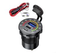 Dual Usb Car For Charger Socket With Led Voltmeter Switch, 60w For Qc3.0 And Type-c Pd Fast Charging Port For Motorcycle For Atv Suv Boat, 12v-24v Power Adapter With Voltage Display, Black(PD Wire)
