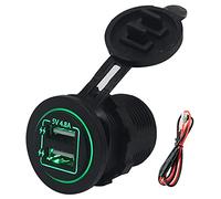 Dual USB Car Socket with 60cm Cable, 4.8A Fast Charging Power Outlet for 12V 24V Vehicle, Boat, ATV, RV, Includes Red Green Blue LED Light Options (Green)