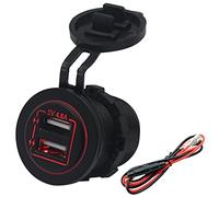 Dual USB Car Socket with 60cm Cable, 4.8A Fast Charging Power Outlet for 12V 24V Vehicle, Boat, ATV, RV, Includes Red Green Blue LED Light Options (Red)
