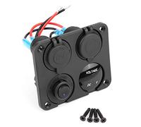 Dual USB Car Voltmeter Switch Panel 4 Gang, 12V 24V Input Cigarette Lighter Socket with Seal Cover, IP65 for Marine RV Trailer, CE Certified (Blue Light)