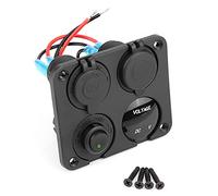 Dual USB Car Voltmeter Switch Panel 4 Gang, 12V 24V Input Cigarette Lighter Socket with Seal Cover, IP65 for Marine RV Trailer, CE Certified (Green Light)