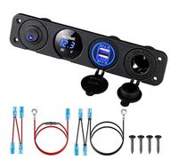 Dual USB Socket Charger Switch Panel - LED Voltmeter, 12V Power Outlet, ON-OFF Toggle Switch 4 in 1 Panel for Truck Trailer Camper Motorhome Marine Car Boat Mobiles (Blue)