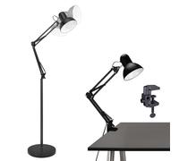 Dual-Use Floor & Desk Lamp, Metal Swing Arm Floor Lamp with Table Clamp | Architect Anglepoise Desk Lamp | Height Adjustable Standing Reading Light for Living Room Home Office | E27 Base, Black