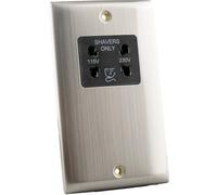 Dual Voltage Shaver Socket - 115V / 230V - Brushed Chrome Slim Edge - Stainless Steel Bathroom Wall Outlet - BS EN 61558 Compliant - 1 Gang Shaving Socket - 1 Pack