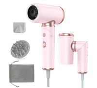 Dual Voltage Travel Hair Dryer with Diffuser for Fast Drying, High Speed Ionic Blow Dryer Foldable for Europe,Portable Dryers with Magnetic Nozzles,1300W, 100-240V, Pink
