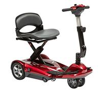 Dual Wheel Auto Fold Mobility Scooter - Adjustable Height Tiller - Remote Control Folding Travel Scooter with On Board Charging (Red)