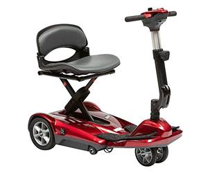 Dual Wheel Auto Fold Mobility Scooter - Adjustable Height Tiller - Remote Control Folding Travel Scooter with On Board Charging (Red)
