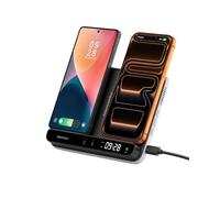 Dual Wireless Charger for iPhone 18 Pro/18 Pro Max, Samsung & Pixel | 30W Wireless Charger for 2 Phones, Phone Charging Station with Clock, Foldable Charging Stand, Flat Charging for Earbuds