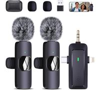 Dual Wireless Lavalier Microphones for iPhone Android Camera Laptop PC, 4 in 1 Wireless Lapel Mic for Video Recording Vlog, YouTube, TikTok