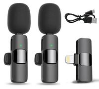 Dual Wireless Microphone for iPhone iPad Plug-Play Wireless Lavalier Mic Noise Reduction for Video Recording, Live Stream, YouTube, TikTok, Facebook, Zoom, Interview, Podcast (One Pair Two Mic)