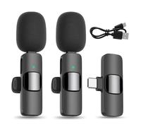 Dual Wireless Microphones for Android & Iphone Plug-Play Wireless Lavalier Mic Noise Reduction for Video Recording, Live Stream, YouTube, TikTok, Facebook, Zoom, Interview (Two Mic) for Type-C devices