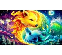 Dual-Wolves-Cosmic-Harmony 1000 Piece Jigsaw Puzzle for Adults - Recycled Cardboard Decoration 38x52cm/1000pcs
