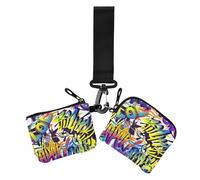 Dual Wristlet Wallets for Women 1970s Disco Retro Grunge Graffiti Small Portable Women Credit Card Case Coin Purse with Zipper Coin Pocket for Women Men 2 Packs, 1970S disco retro grunge graffiti10,