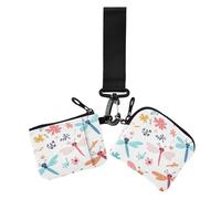 Dual Wristlet Wallets for Women Cute Dragonflies Colorful White Compact Size Change Purse Key Holder with Zipper Pocket for Women Men 2 Packs, Cute Dragonflies colorful white33, 4.13" x 3.51" & 4.13"