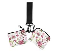 Dual Wristlet Wallets for Women Vintage Flowers Farmhouse Red Thin Flat Credit Card Wallet Case with Keychain for Work Travel 2 Packs, Vintage flowers farmhouse13, 4.13" x 3.51" & 4.13" x 4.13", Retro