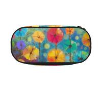 Dual-Zip Pencil Case Organizer with Mesh Compartment & Pen Holders - Abstract Style Colorful Flowers Prints Multi-Purpose Stationery Holder, Travel-Friendly Cosmetic Bag for School, Office, Gifts
