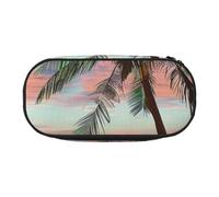 Dual-Zip Pencil Case Organizer with Mesh Compartment & Pen Holders - Coconut Palm Tree Sandy Beach Prints Multi-Purpose Stationery Holder, Travel-Friendly Cosmetic Bag for School, Office, Gifts