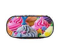Dual-Zip Pencil Case Organizer with Mesh Compartment & Pen Holders - Colorful Happy Birthday Cupcakes Prints Multi-Purpose Stationery Holder, Travel-Friendly Cosmetic Bag for School, Office, Gifts