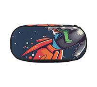 Dual-Zip Pencil Case Organizer with Mesh Compartment & Pen Holders - Funny Astronaut Cute Dinosaur Rocket Prints Multi-Purpose Stationery Holder, Travel-Friendly Cosmetic Bag for School, Office, Gifts