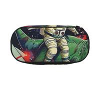 Dual-Zip Pencil Case Organizer with Mesh Compartment & Pen Holders - Funny Astronaut Dinosaur Rocket Prints Multi-Purpose Stationery Holder, Travel-Friendly Cosmetic Bag for School, Office, Gifts