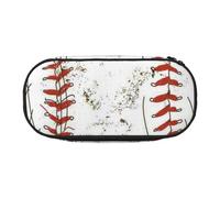 Dual-Zip Pencil Case Organizer with Mesh Compartment & Pen Holders - Hand Drawn Baseball Bats and Ball Prints Multi-Purpose Stationery Holder, Travel-Friendly Cosmetic Bag for School, Office, Gifts