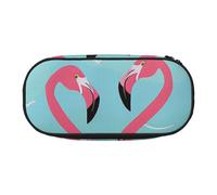Dual-Zip Pencil Case Organizer with Mesh Compartment & Pen Holders - Palm Leaf and Flamingos Couple Prints Multi-Purpose Stationery Holder, Travel-Friendly Cosmetic Bag for School, Office, Gifts