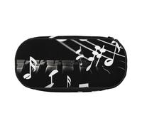 Dual-Zip Pencil Case Organizer with Mesh Compartment & Pen Holders - Piano Keys with Musical Notes Prints Multi-Purpose Stationery Holder, Travel-Friendly Cosmetic Bag for School, Office, Gifts