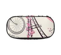 Dual-Zip Pencil Case Organizer with Mesh Compartment & Pen Holders - Romantic Paris Eiffel Tower Bycicle Prints Multi-Purpose Stationery Holder, Travel-Friendly Cosmetic Bag for School, Office, Gifts