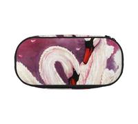 Dual-Zip Pencil Case Organizer with Mesh Compartment & Pen Holders - White Swans with Pink Floral Tree Prints Multi-Purpose Stationery Holder, Travel-Friendly Cosmetic Bag for School, Office, Gifts