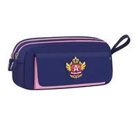 Dual-Zipper Pencil Case for Girls, Large Capacity Oxford Cloth Stationery Organizer, Portable Pen Pouch with Stylish A+ Emblem for School, Suitable for Kids and Teens, Pink & Blue