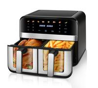 Dual Zone Air Fryer 9L with 2 Drawer, Efficient 2400W,8 Cooking Presets, Smart Touch Screen, 1-60Min Timer Function, Dishwasher Safe, Uses No Oil for for Healthy & Low-Fat Cooking