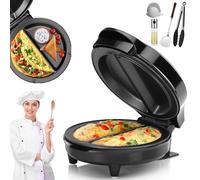 Dual-Zone Electric Omelette Maker, Omelette Maker Electric, Omelette Pan Nonstick, Non Stick Coating, with Indicator Lights Anti-Silp Base Anti-Scald Handle Quick & Easy, No Flipping & Stove (Black)