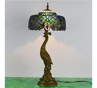 Dualbao 12'' Peacock Phoenix Tail Table Lamp Tiffany Style Desk Light Vintage Stained Glass Desk Light with Peacock Base for Living Room Bedroom Bedside Study Reading Lighting