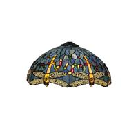 Dualbao 16" Blue Dragonfly Tiffany Lamp Shade Replacement Only, Vintage Yellow Stained Glass Crystal Beads Lampshade with Cap Fit for Table Lamp Pendant Light Ceiling Fixture Floor Lamp