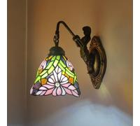 Dualbao 8 Inch White Pink Chrysanthemum Stained Glass Wall Sconce Lamp,Tiffany Pastoral Vintage Wall Light, Goddess Base Decorative Lantern for Living Room, Bedroom, Hallway, Bedside,Pink