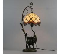 Dualbao Creative Little Mouse on The Lampstand Table Lamp,Tiffany Style Retro Base Stained Glass Desk Light Hotel Bedroom Bedside Decoration,Stars