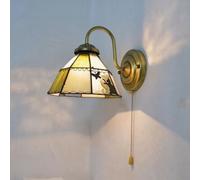 Dualbao Cute Wall Sconce Lamp with Pull Chain Switch, Butterfly Cat Pink and Yellow Stained Glass Shade, Tiffany Style Wall Lamps for Bedrooms, Bedside Tables, Home Offices, and Hallways,Green