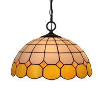Dualbao Mediterranean Stained Glass Large Pendant Lamp, 16 Inch Blue White Tiffany Style Modern Minimalist Pendant Ceiling Hanging Lighting for Dining Room Cafe Living Room Porch Hallway,Yellow
