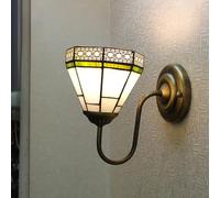 Dualbao Mission Style Wall Sconce Lamp,6'' Tiffany White Green Stained Glass Lampshade Up and Down Wall Lamps Classic Vintage Porch Lights Stair Light for Living Room, Bedroom, Hallway, Bedside